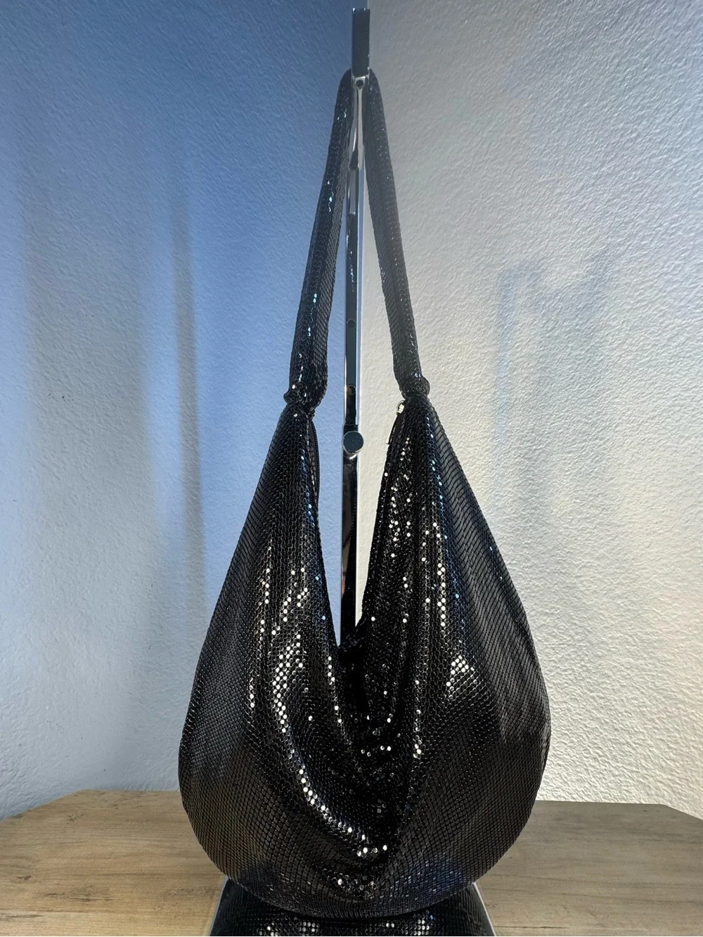 Muche et Muchette Black Metal Mesh Hobo Bag Sculptural Statement Shoulder NWOT